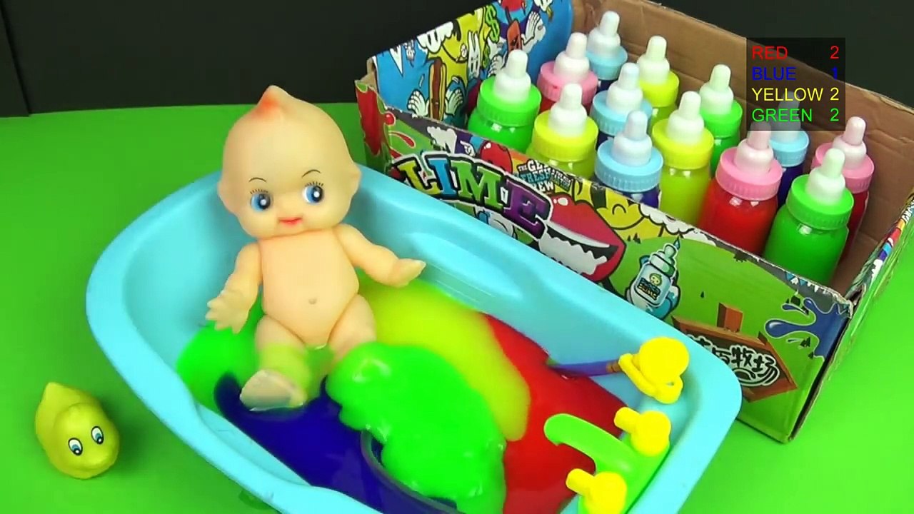 Learn Colors Baby Doll Bath Time DIY Colors Glitter Clay Slime Mini Dot