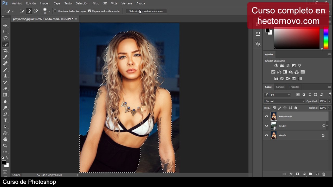 Seleccionar pelo y otras superficies complejas en Photoshop - Comando seleccionar y aplicar máscara (parte 1)