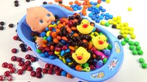Learn Colors Baby Doll Bath Time M&Ms Candy Kinder Surprise and Colors Clay Slime