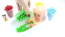 Doll Bath Learn colors of M&Ms Chocolate candies. Childrens songs and rhymes!