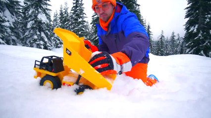 Blippi playing in the Snow with Dump Truck and Exca