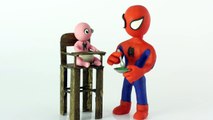 Baby vomits on spiderman superheroes Stop motion Play Doh claymation animation video-E8LF