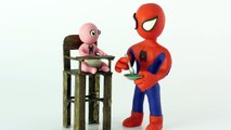 Baby vomits on spiderman superheroes Stop motion Play Doh claymation animation video-E8LFCdB