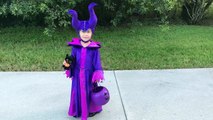 Evil Girl Maleficent, Paw Patrol Marshall & Captain America go Trick or Treating on Halloween-av