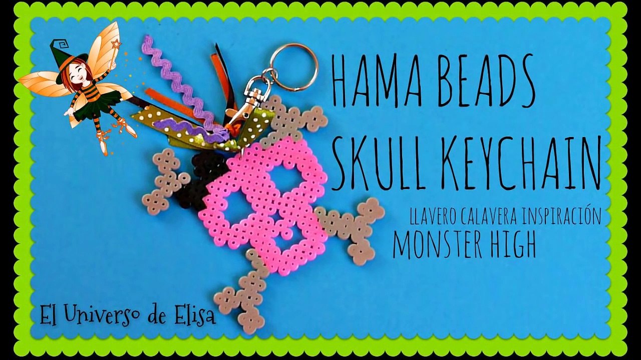 Calavera Llavero. How to make a skull keychain with perler beads midi inspired in Monster High