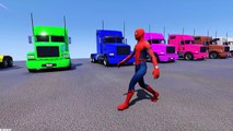 Learn Colors with Spidermans Trucks in Cars Cartoon for Kids with Funny Nursery Rhymes So