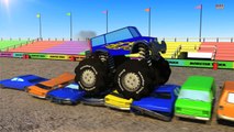 3D Monster Trucks smash the wall with Dominoes Service Vehicles Cartoons for children Truc
