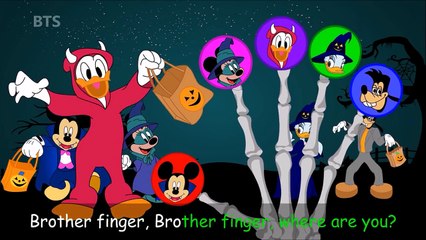 Five Little Skeleton Mickey Mouse Jumping on the Bed with Ghosts