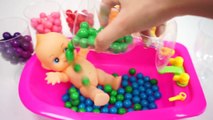 Learn Colors Play Doh Modeling with Bubble Gum Shower Baby Doll Bath Time