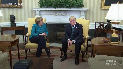 Trump- appears to ignore requests for a handshake with Angela Merkel