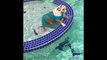 Bulldog swimming in bathing suit