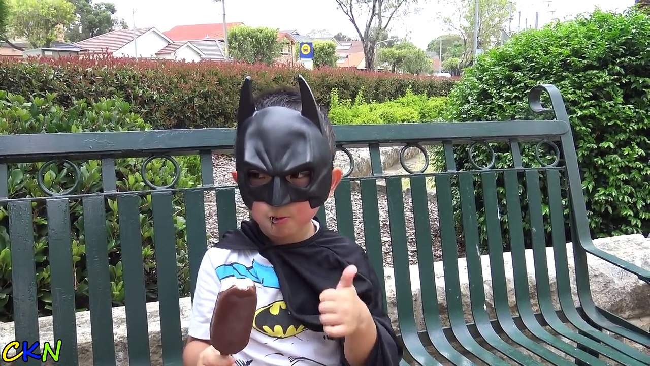 Batman Batarang Training At The Park Kids Having Fun Eating Ice Cream And KFC Ckn Toys-msE2Qgw8Dx4