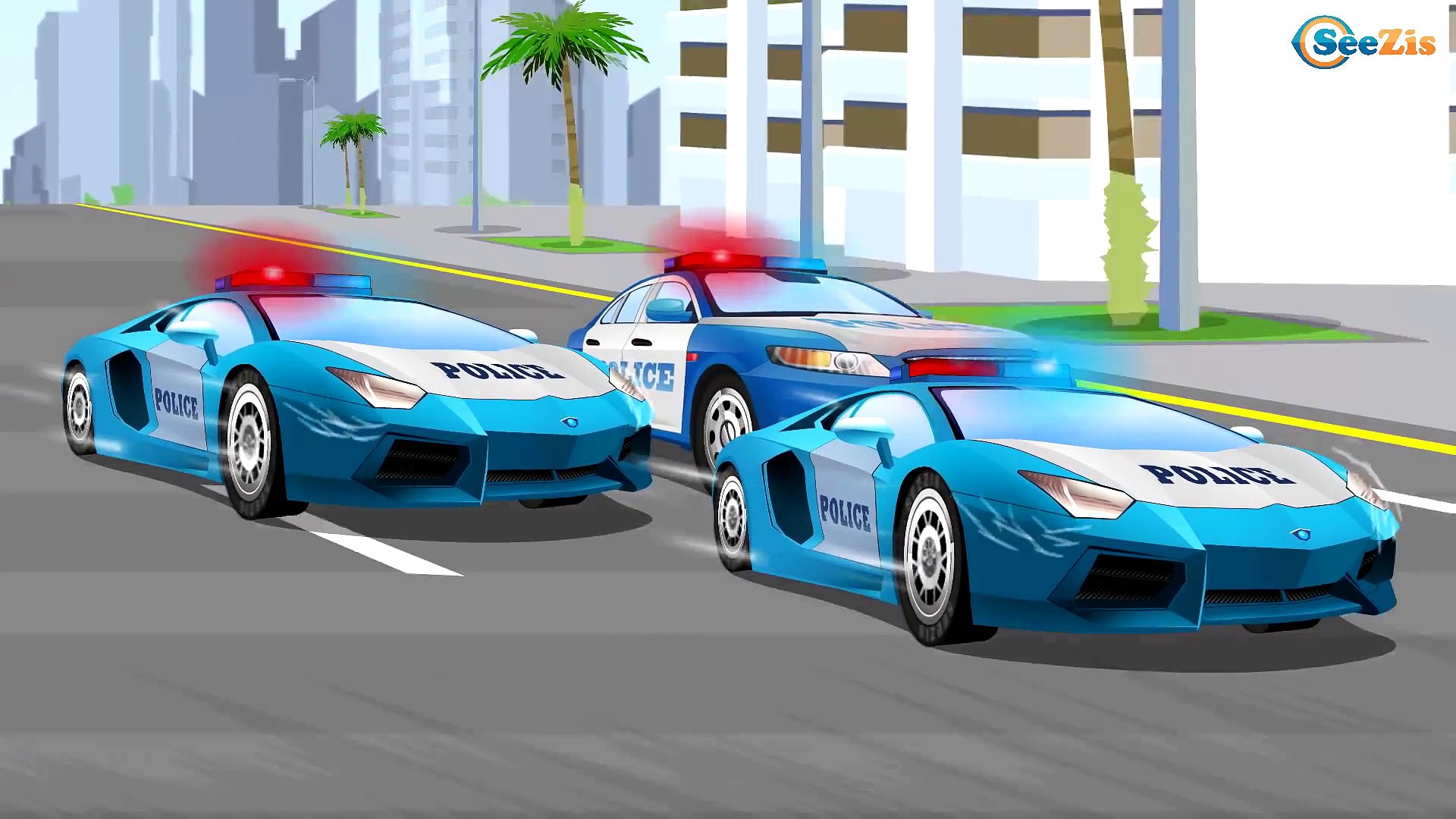 ⁣Learn Vehicles The POLICE CAR Racing w BAD CARS - Emergency Cars - Cars & Truck Cartoon