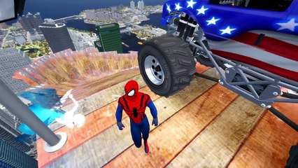 MONSTER TRUCKS MCQUEEN CARS & SPIDERMAN CAR! Frozen Elsa + Finger Family Song Nursery Rhym