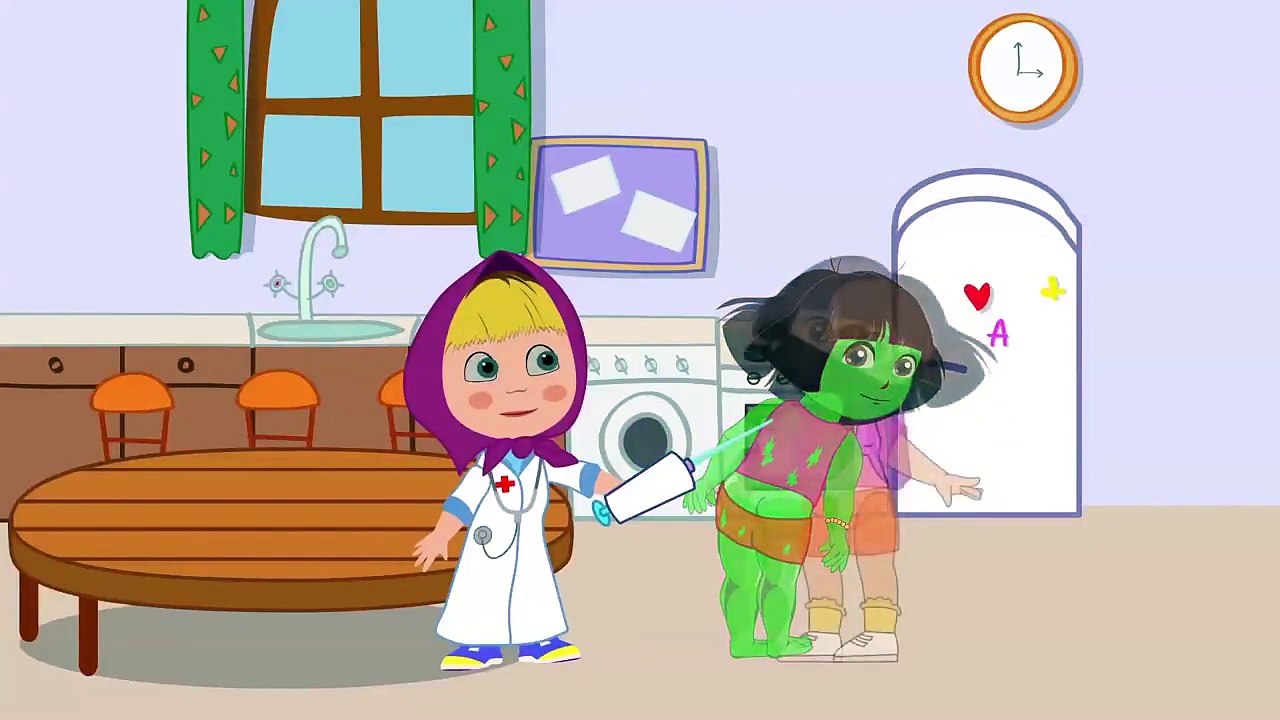 Masha and Dora Hulk Gets Sick Needs Shot Superheroes in Real Life 4 Finger Family Nursery