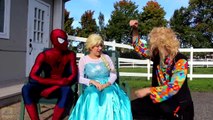 Spiderman EVIL SURPRISE! w_ Frozen Elsa Maleficent Joker Girl Spidergirl Ariel! Superheroes IRL  -)-47MkAR