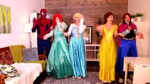 Spiderman SAVES FROZEN ELSA & ANNA’s HEADS! w_ Joker Maleficent Spidergirl Catwoman! Superhero Fun-rjx