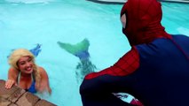 Frozen Elsa's POOL UNICORN! w_ Spiderman Pink Spidergirl Joker Princess Anna Batman Superhero Fun-5p