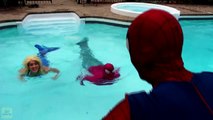 Frozen Elsa's POOL UNICORN! w_ Spiderman Pink Spidergirl Joker Princess Anna Batman Superhero Fun-5p