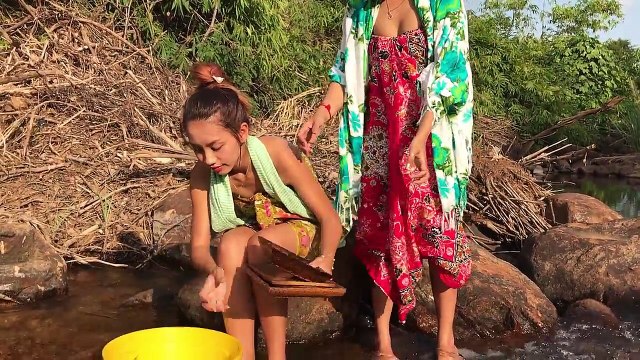 village food factory - amazing girl cooking in wild Asian food