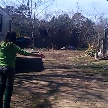 Une oie contente de retrouver une femme