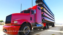 COLORS Garbage TRUCKS on LONG CAR with Kids CARS and Superheroes with Spiderman Nursery Rh