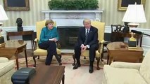 Trump Merkel White House meeting, no handshake