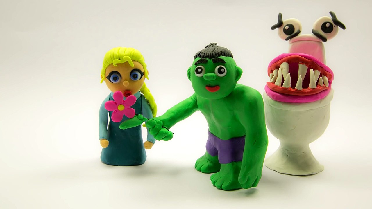 Hulk GIANT VAMPIRE TOILET ATTACK! Frozen Elsa Play Doh Superheroes in Real Life Stop-Motion-mlsKNa60O6I