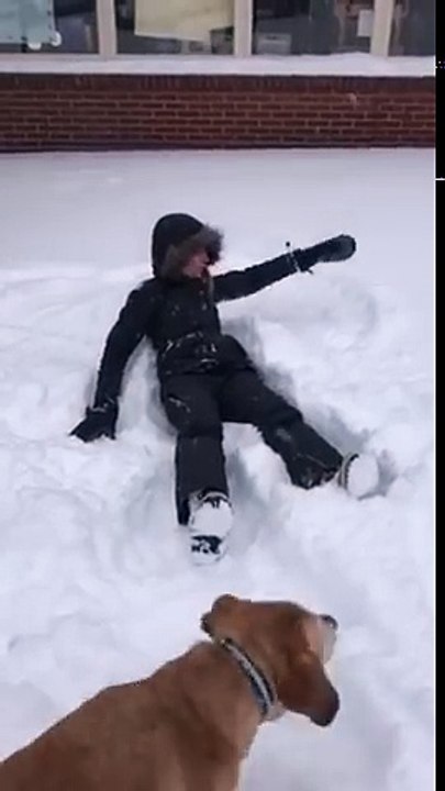 Charlene and Brewer making snow angels, and dog-angels!