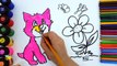 Coloring Pages for Kids to learn colors w Cat - Learn Colors For Children - How to drawing cat