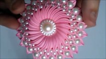 DIY Ribbon flower with beads_ grosgrain flowers with beads tutorial