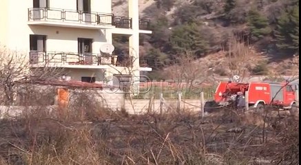 Lezhë - Zjarr i fuqishëm në një kallamishte në Shëngjin