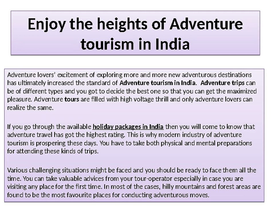 Enjoy the heights of Adventure tourism in India