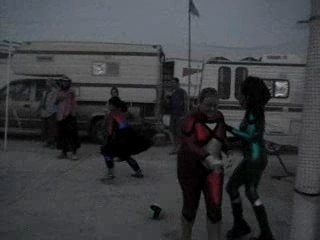 Quixote Camp Superheroes playing Dodgeball at Burning Man 07