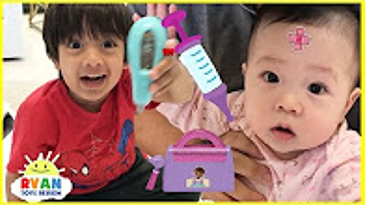 Doc McStuffins Checkup and Doctor Ryan turns into shots tummy ache pretend play