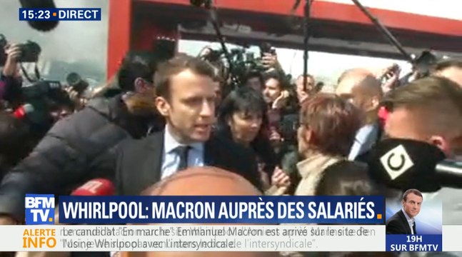 Marine Le Pen s'invite à l'usine de Whirlpool d'Amiens, suivie par Emmanuel Macron