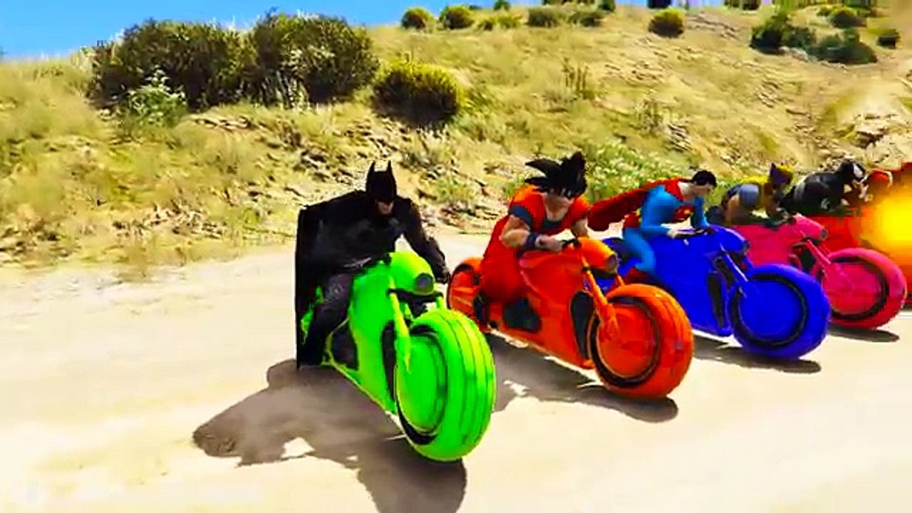 COLOR MotorCycles JUMPING into the water ! Funny 3D Cartoon for kids and babies