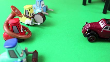 Disney Cars Toys in Uncle Topolinos Band Practice Their Instruments for the Christmas Con