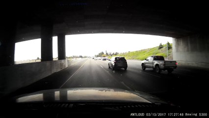Motorcycle Merges into Median