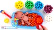 Learn Colors & Counting Baby Doll Bath Time Playing with Candy Pez and Gumballs RainbowLea