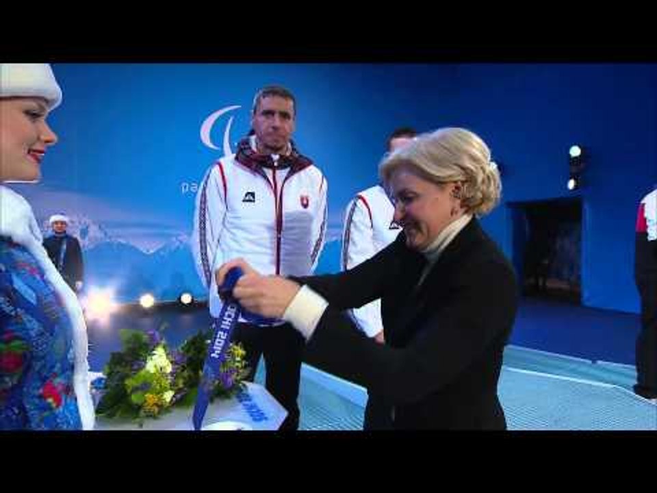 Victory ceremony for Men's Downhill - Visually Impaired