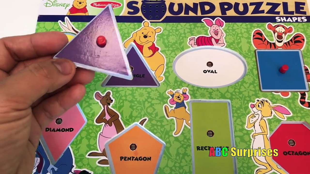 DISNEY Winnie the Pooh Learn Shapes and Color Sound Puzzle Wooden Toys for Kids ABC Surpri