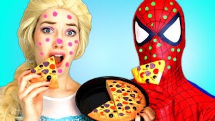 Spiderman & Frozen Elsa vs Pizza Prank! w/ Pink Spidergirl Anna & Joker! Superhero Fun in Real Life