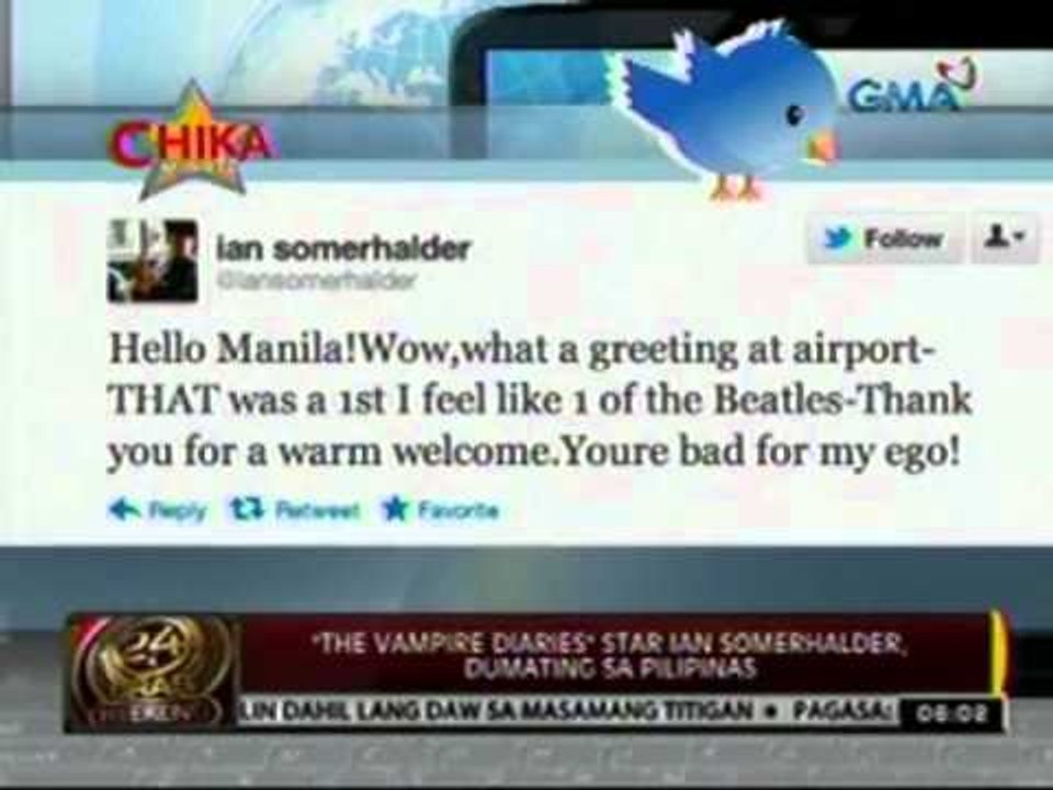 24oras: 'The Vampire Diaries' star Ian Somerhalder, dumating sa Pilipinas