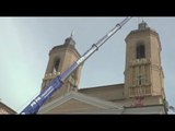 Camerino (MC) - Terremoto, cerchiaggio torre chiesa S.Maria Annunziata (21.03.17)