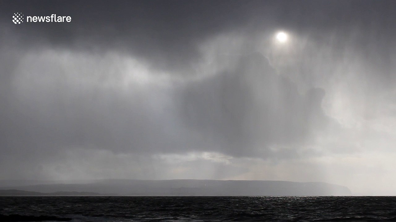 Hailstone curtains over Northern Ireland's Co Antrim Coast