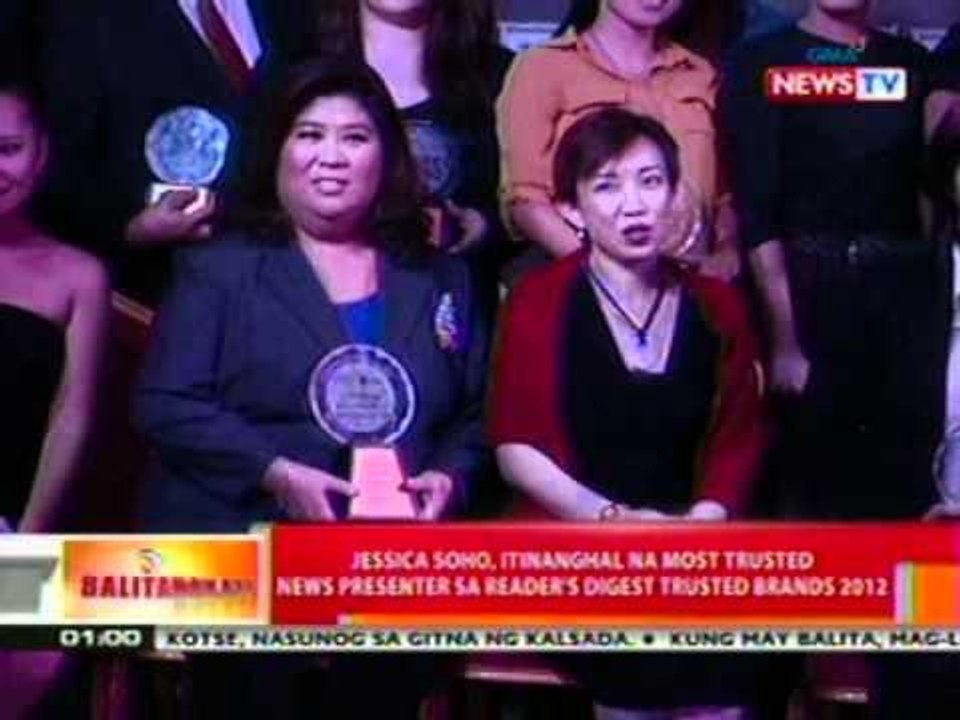 BT: Jessica Soho, itinanghal na Most Trusted   News Presenter sa Reader's Digest Trusted Brands 2012
