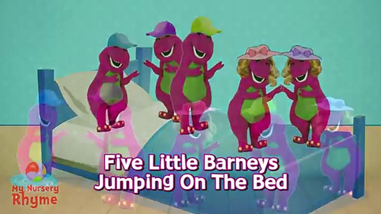 Five Little Barneys Jumping On The Bed Nursery Rhyme