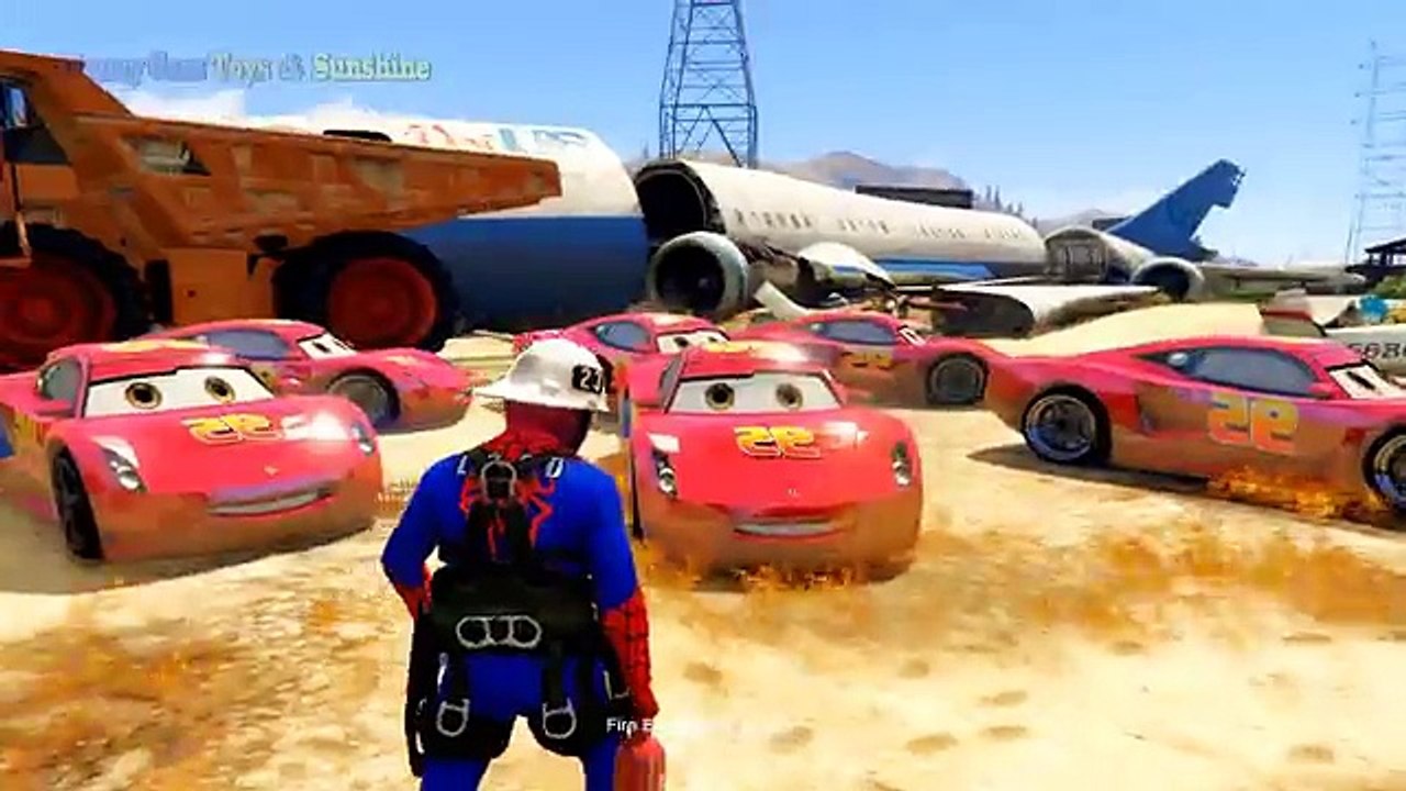 McQueen in Fire! Transportation with Spiderman - Fireman Nursery Rhyme for kids