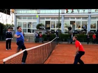 Great Britain Davis Cup team play football tennis